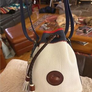 Vintage Dooney & Bourke White Pebble Leather Drawstring Bucket Bag